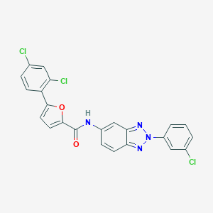 molecular formula C23H13Cl3N4O2 B317105 N-[2-(3-chlorophenyl)-2H-benzotriazol-5-yl]-5-(2,4-dichlorophenyl)furan-2-carboxamide 