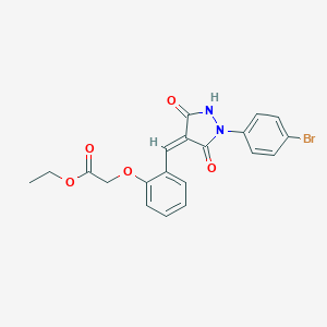 molecular formula C20H17BrN2O5 B317119 ethyl (2-{(Z)-[1-(4-bromophenyl)-3,5-dioxopyrazolidin-4-ylidene]methyl}phenoxy)acetate 
