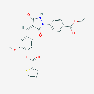molecular formula C25H20N2O7S B317137 4-({1-[4-(Ethoxycarbonyl)phenyl]-3,5-dioxo-4-pyrazolidinylidene}methyl)-2-methoxyphenyl 2-thiophenecarboxylate 