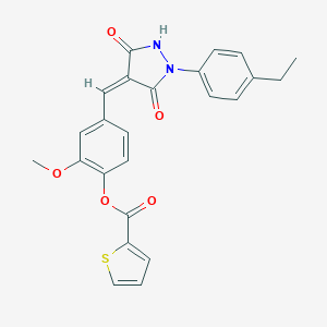 molecular formula C24H20N2O5S B317142 4-{(Z)-[1-(4-ethylphenyl)-3,5-dioxopyrazolidin-4-ylidene]methyl}-2-methoxyphenyl thiophene-2-carboxylate 