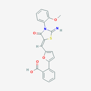 molecular formula C22H16N2O5S B317146 2-[5-[[2-Imino-3-(2-methoxyphenyl)-4-oxo-5-thiazolidinylidene]methyl]-2-furanyl]benzoic acid 