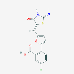 molecular formula C17H13ClN2O4S B317149 5-Chloro-2-(5-{[3-methyl-2-(methylimino)-4-oxo-1,3-thiazolidin-5-ylidene]methyl}-2-furyl)benzoic acid 