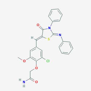 molecular formula C25H20ClN3O4S B317153 2-(2-Chloro-6-methoxy-4-{[4-oxo-3-phenyl-2-(phenylimino)-1,3-thiazolidin-5-ylidene]methyl}phenoxy)acetamide 