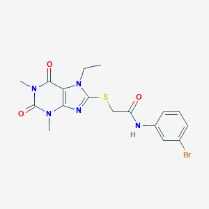 molecular formula C17H18BrN5O3S B317154 N-(3-bromophenyl)-2-[(7-ethyl-1,3-dimethyl-2,6-dioxo-2,3,6,7-tetrahydro-1H-purin-8-yl)sulfanyl]acetamide 