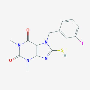 molecular formula C14H13IN4O2S B317155 7-[(3-iodophenyl)methyl]-1,3-dimethyl-8-sulfanylpurine-2,6-dione 