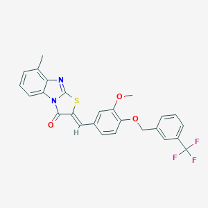 molecular formula C26H19F3N2O3S B317163 2-(3-methoxy-4-{[3-(trifluoromethyl)benzyl]oxy}benzylidene)-8-methyl[1,3]thiazolo[3,2-a]benzimidazol-3(2H)-one 