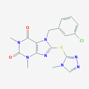 molecular formula C17H16ClN7O2S B317168 7-(3-chlorobenzyl)-1,3-dimethyl-8-[(4-methyl-4H-1,2,4-triazol-3-yl)sulfanyl]-3,7-dihydro-1H-purine-2,6-dione 