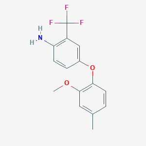 molecular formula C15H14F3NO2 B3171775 4-(2-Methoxy-4-methylphenoxy)-2-(trifluoromethyl)-phenylamine CAS No. 946698-32-4