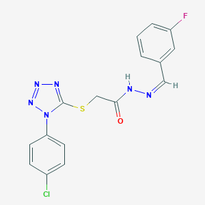 molecular formula C16H12ClFN6OS B317181 2-{[1-(4-chlorophenyl)-1H-tetraazol-5-yl]sulfanyl}-N'-(3-fluorobenzylidene)acetohydrazide 