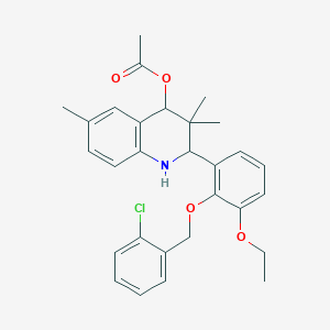 molecular formula C29H32ClNO4 B317202 2-{2-[(2-Chlorobenzyl)oxy]-3-ethoxyphenyl}-3,3,6-trimethyl-1,2,3,4-tetrahydro-4-quinolinyl acetate 
