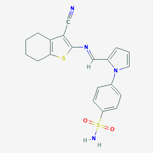 molecular formula C20H18N4O2S2 B317204 4-(2-{[(3-cyano-4,5,6,7-tetrahydro-1-benzothien-2-yl)imino]methyl}-1H-pyrrol-1-yl)benzenesulfonamide 