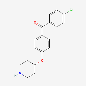 molecular formula C18H18ClNO2 B3172058 (4-Chlorophenyl)[4-(4-piperidinyloxy)phenyl]-methanone CAS No. 946714-89-2