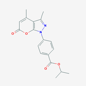 molecular formula C18H18N2O4 B317206 4-(3,4-Dimethyl-6-oxo-6H-pyrano[2,3-c]pyrazol-1-yl)-benzoic acid isopropyl ester 