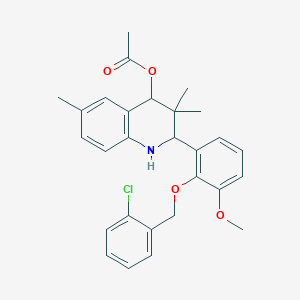 molecular formula C28H30ClNO4 B317215 2-{2-[(2-Chlorobenzyl)oxy]-3-methoxyphenyl}-3,3,6-trimethyl-1,2,3,4-tetrahydro-4-quinolinyl acetate 