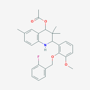 molecular formula C28H30FNO4 B317217 2-{2-[(2-Fluorobenzyl)oxy]-3-methoxyphenyl}-3,3,6-trimethyl-1,2,3,4-tetrahydro-4-quinolinyl acetate 