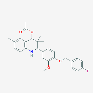 molecular formula C28H30FNO4 B317218 2-{4-[(4-Fluorobenzyl)oxy]-3-methoxyphenyl}-3,3,6-trimethyl-1,2,3,4-tetrahydro-4-quinolinyl acetate 