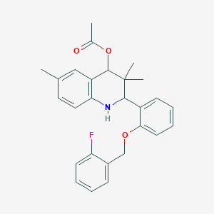 molecular formula C27H28FNO3 B317229 2-{2-[(2-Fluorobenzyl)oxy]phenyl}-3,3,6-trimethyl-1,2,3,4-tetrahydro-4-quinolinyl acetate 