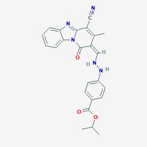 molecular formula C24H21N5O3 B317231 Isopropyl 4-{2-[(4-cyano-1-hydroxy-3-methylpyrido[1,2-a]benzimidazol-2-yl)methylene]hydrazino}benzoate 