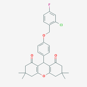 molecular formula C30H30ClFO4 B317282 9-{4-[(2-chloro-4-fluorobenzyl)oxy]phenyl}-3,3,6,6-tetramethyl-3,4,5,6,7,9-hexahydro-1H-xanthene-1,8(2H)-dione 