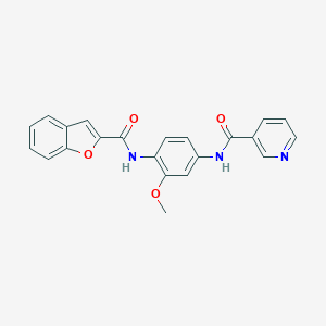 molecular formula C22H17N3O4 B317285 N-{4-[(1-benzofuran-2-ylcarbonyl)amino]-3-methoxyphenyl}nicotinamide 