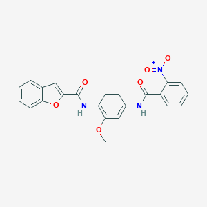 molecular formula C23H17N3O6 B317288 N-[4-({2-nitrobenzoyl}amino)-2-methoxyphenyl]-1-benzofuran-2-carboxamide 