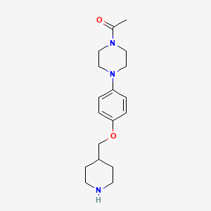molecular formula C18H27N3O2 B3173002 1-{4-[4-(4-Piperidinylmethoxy)phenyl]-1-piperazinyl}-1-ethanone CAS No. 946758-91-4