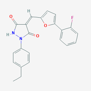 molecular formula C22H17FN2O3 B317306 1-(4-Ethylphenyl)-4-{[5-(2-fluorophenyl)-2-furyl]methylene}-3,5-pyrazolidinedione 