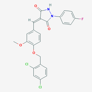 molecular formula C24H17Cl2FN2O4 B317307 4-{4-[(2,4-Dichlorobenzyl)oxy]-3-methoxybenzylidene}-1-(4-fluorophenyl)-3,5-pyrazolidinedione 