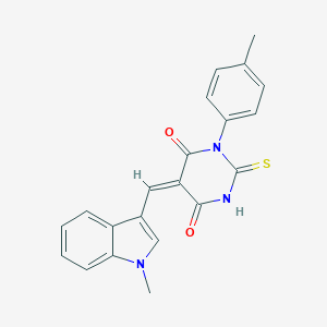 molecular formula C21H17N3O2S B317321 5-[(1-methyl-1H-indol-3-yl)methylene]-1-(4-methylphenyl)-2-thioxodihydro-4,6(1H,5H)-pyrimidinedione 