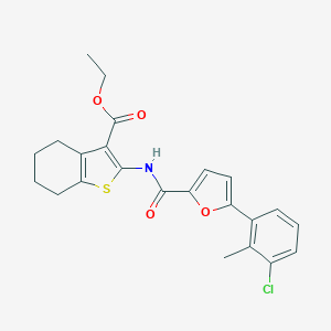 molecular formula C23H22ClNO4S B317337 Ethyl 2-{[5-(3-chloro-2-methylphenyl)-2-furoyl]amino}-4,5,6,7-tetrahydro-1-benzothiophene-3-carboxylate 