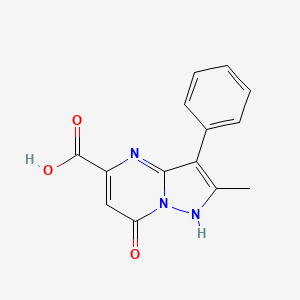 molecular formula C14H11N3O3 B3173512 2-Methyl-7-oxo-3-phenyl-4,7-dihydropyrazolo[1,5-a]pyrimidine-5-carboxylic acid CAS No. 947014-73-5
