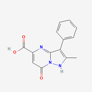 molecular formula C14H11N3O3 B3173512 2-甲基-7-氧代-3-苯基-4,7-二氢吡唑并[1,5-a]嘧啶-5-羧酸 CAS No. 947014-73-5