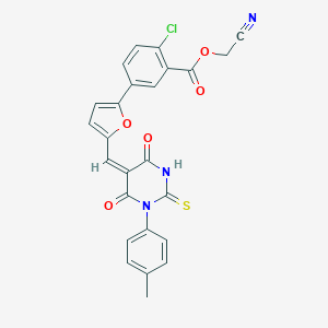molecular formula C25H16ClN3O5S B317355 cyanomethyl 2-chloro-5-{5-[(1-(4-methylphenyl)-4,6-dioxo-2-thioxotetrahydro-5(2H)-pyrimidinylidene)methyl]-2-furyl}benzoate 