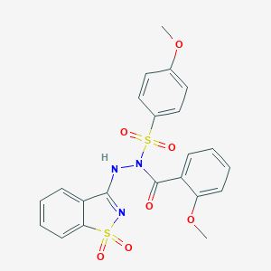 molecular formula C22H19N3O7S2 B317357 N'-(1,1-dioxido-1,2-benzisothiazol-3-yl)-2-methoxy-N-[(4-methoxyphenyl)sulfonyl]benzohydrazide 