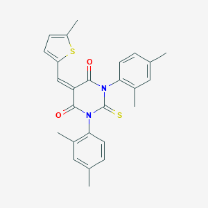 molecular formula C26H24N2O2S2 B317360 1,3-bis(2,4-dimethylphenyl)-5-[(5-methyl-2-thienyl)methylene]-2-thioxodihydro-4,6(1H,5H)-pyrimidinedione 