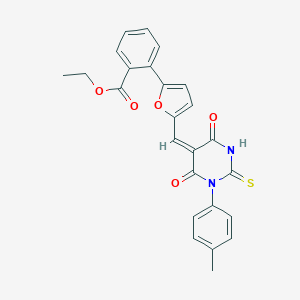 molecular formula C25H20N2O5S B317361 ethyl 2-{5-[(1-(4-methylphenyl)-4,6-dioxo-2-thioxotetrahydro-5(2H)-pyrimidinylidene)methyl]-2-furyl}benzoate 