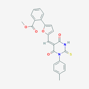 molecular formula C24H18N2O5S B317362 methyl 2-{5-[(1-(4-methylphenyl)-4,6-dioxo-2-thioxotetrahydro-5(2H)-pyrimidinylidene)methyl]-2-furyl}benzoate 