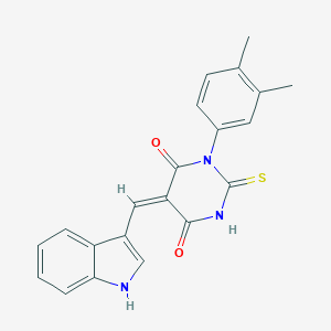 molecular formula C21H17N3O2S B317367 (5E)-1-(3,4-dimethylphenyl)-5-(1H-indol-3-ylmethylidene)-2-sulfanylidene-1,3-diazinane-4,6-dione 