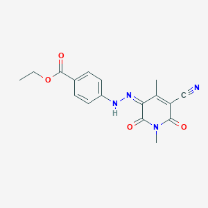 molecular formula C17H16N4O4 B317369 ethyl 4-[(2Z)-2-(5-cyano-1,4-dimethyl-2,6-dioxopyridin-3-ylidene)hydrazinyl]benzoate 