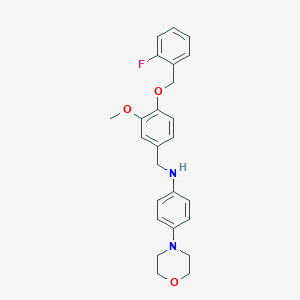 molecular formula C25H27FN2O3 B317381 N-{4-[(2-fluorobenzyl)oxy]-3-methoxybenzyl}-N-[4-(4-morpholinyl)phenyl]amine 