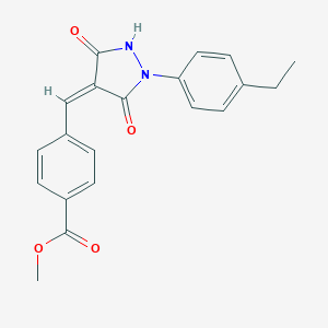 molecular formula C20H18N2O4 B317386 Methyl 4-{[1-(4-ethylphenyl)-3,5-dioxo-4-pyrazolidinylidene]methyl}benzoate 