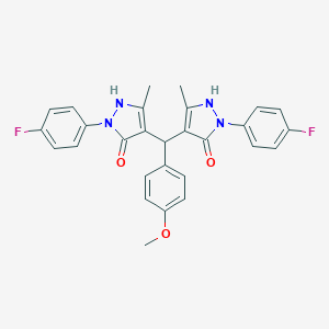 molecular formula C28H24F2N4O3 B317390 4-{bis[1-(4-fluorophenyl)-5-hydroxy-3-methyl-1H-pyrazol-4-yl]methyl}phenyl methyl ether 