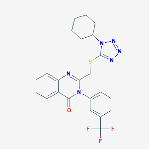 molecular formula C23H21F3N6OS B317394 2-{[(1-cyclohexyl-1H-tetraazol-5-yl)sulfanyl]methyl}-3-[3-(trifluoromethyl)phenyl]-4(3H)-quinazolinone 