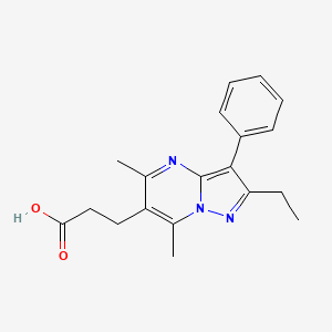 molecular formula C19H21N3O2 B3173984 3-(2-Ethyl-5,7-dimethyl-3-phenylpyrazolo[1,5-a]pyrimidin-6-yl)propanoic acid CAS No. 951626-68-9