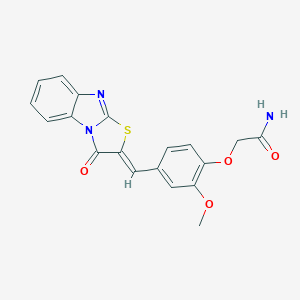 molecular formula C19H15N3O4S B317402 2-{2-methoxy-4-[(3-oxo[1,3]thiazolo[3,2-a]benzimidazol-2(3H)-ylidene)methyl]phenoxy}acetamide 