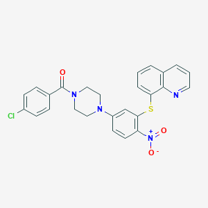 molecular formula C26H21ClN4O3S B317404 8-({5-[4-(4-Chlorobenzoyl)piperazin-1-yl]-2-nitrophenyl}thio)quinoline 