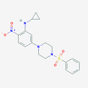 molecular formula C19H22N4O4S B317411 4-[3-(Cyclopropylamino)-4-nitrophenyl]-1-(phenylsulfonyl)piperazine 