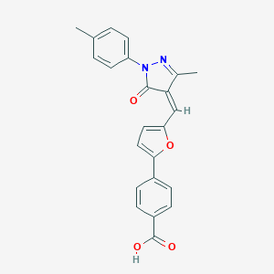 molecular formula C23H18N2O4 B317417 4-(5-{[3-methyl-1-(4-methylphenyl)-5-oxo-1,5-dihydro-4H-pyrazol-4-ylidene]methyl}-2-furyl)benzoic acid 