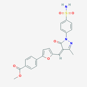molecular formula C23H19N3O6S B317418 methyl 4-[5-({1-[4-(aminosulfonyl)phenyl]-3-methyl-5-oxo-1,5-dihydro-4H-pyrazol-4-ylidene}methyl)-2-furyl]benzoate 