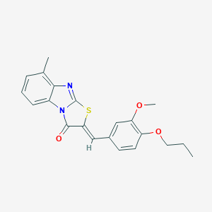 molecular formula C21H20N2O3S B317420 Thiazolo[3,2-a]benzimidazol-3(2H)-one, 2-(3-methoxy-4-propoxybenzylidene)-8-methyl- 
